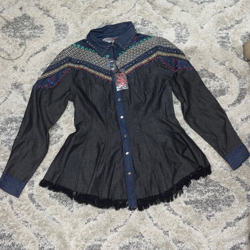 Denim cowgirl  Western floral Embroidered Artsy Shirt /Jacket